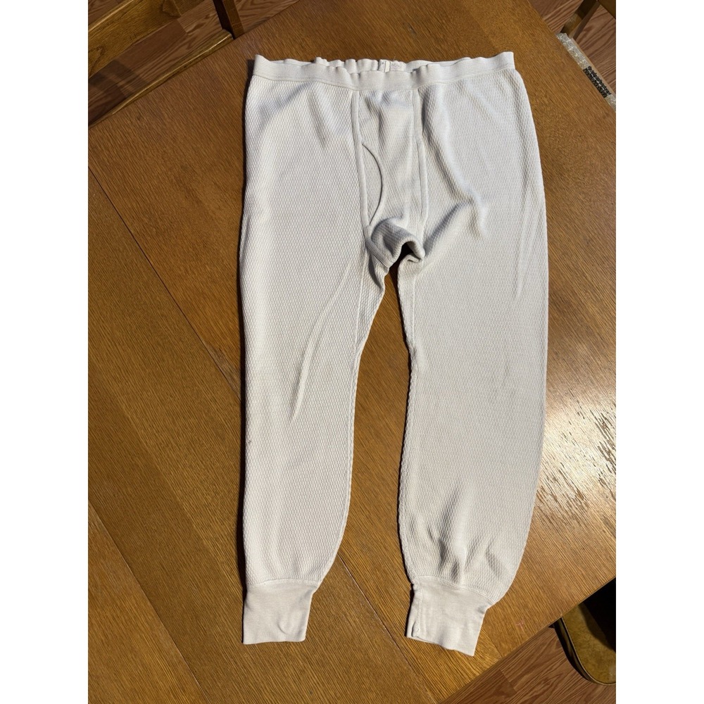 Vintage J.E. Morgan Thermal Long Johns L Waffle Knit USA White Cotton Poly
